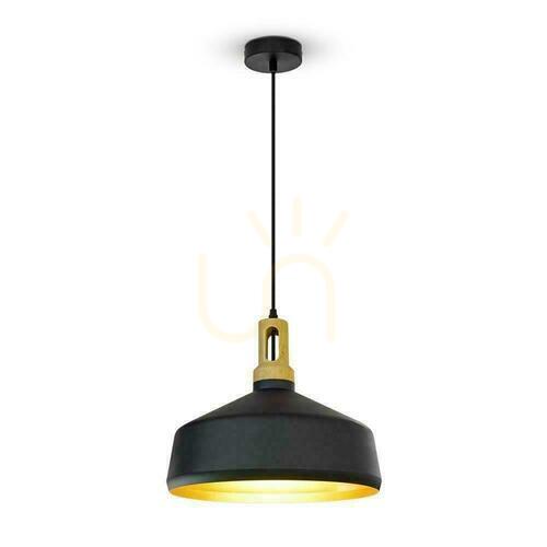 Kontrollera V-TAC VT-7545-B svart pendel med trädetalj E27 Ø35 cm