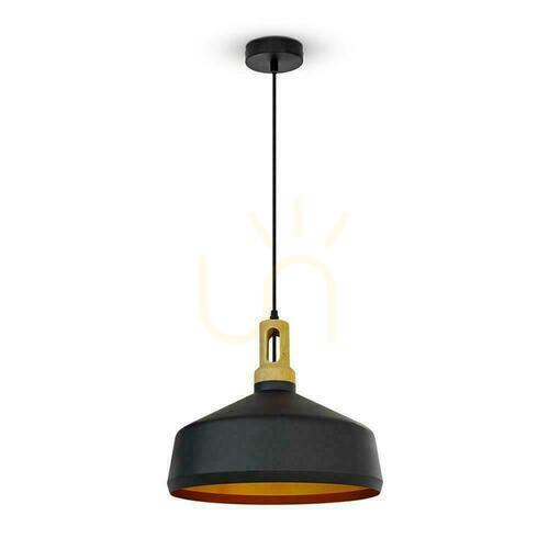 Kontrollera V-TAC VT-7545-B svart pendel med trädetalj E27 Ø35 cm
