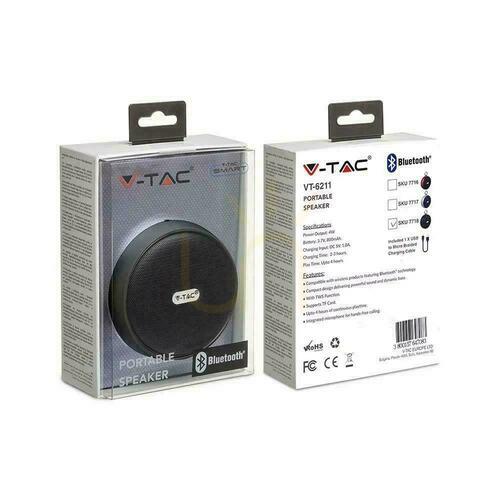 Kontrollera Bärbar Bluetooth Micro USB-högtalare Högkvalitativ 800mAh-kabel Svart V-TAC VT-6211