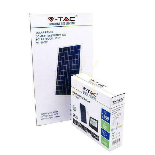 Kontrollera V-TAC Solar LED-projektor 40W svart IP65, fjärrkontroll, timer VT-200W 4000K 3100lm