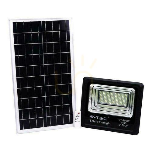 Kontrollera V-TAC Solar LED-projektor 40W svart IP65, fjärrkontroll, timer VT-200W 4000K 3100lm