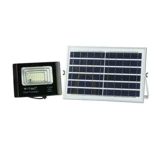 Kontrollera V-TAC Solar LED-projektor 12W svart IP65, fjärrkontroll, timer VT-25W 6000K 550lm
