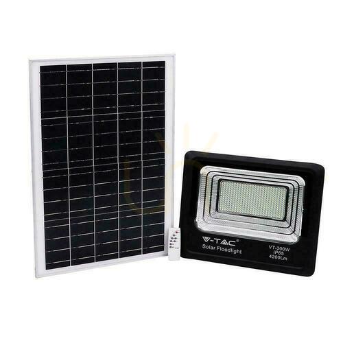 Kontrollera V-TAC 50W Solar LED-projektor svart IP65, fjärrkontroll, timer VT-300W 6000K 4200lm