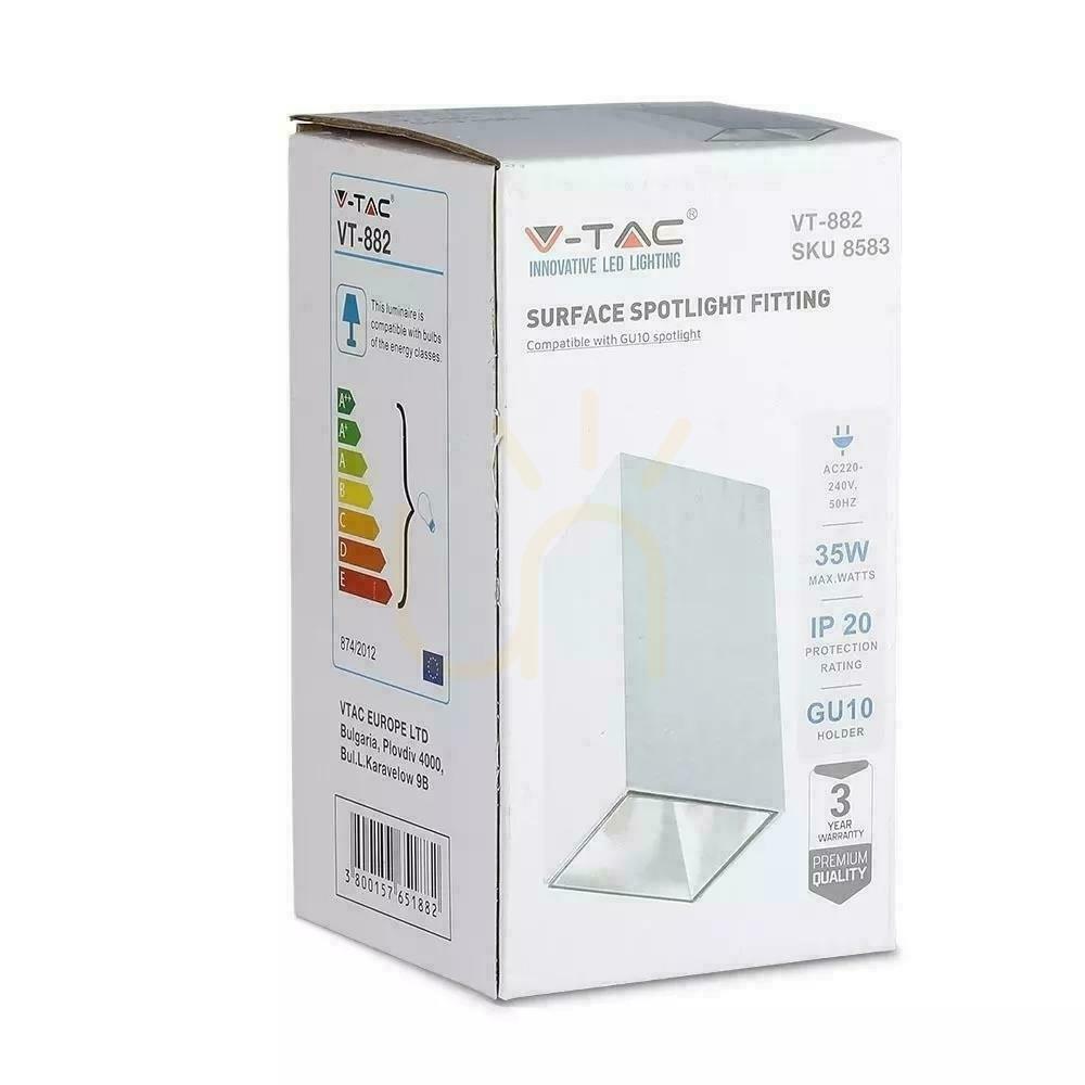 Förhandsvisning V-TAC GU10 Kvadratisk takarmatur för utanpåliggande montering Vit 74x74x140mm VT-882-Q 3 års garanti V-TAC GU10 Kvadratisk takarmatur för utanpåliggande montering Vit 74x74x140mm VT-882-Q 3 års garanti