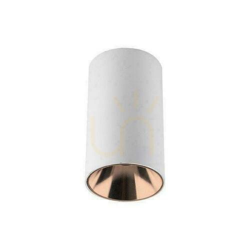 Kontrollera V-TAC GU10 takarmatur rund utanpåliggande rör vit + rosa guld 80x140mm VT-882-R 3 års garanti