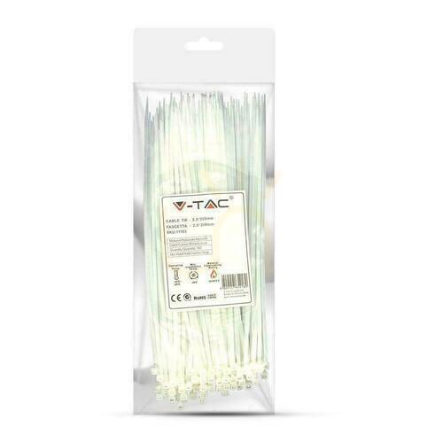 Kontrollera V-TAC Klämma 2,5x200mm Vit 8kg Nylon66 (Förpackning. 100 st)