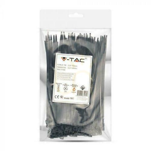 Kontrollera V-TAC Klämma 3,5x150mm Svart 18kg Nylon66 (Paket. 100 st)