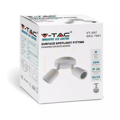 Kontrollera V-TAC vägglampa 2xGU10 Vit VT-897