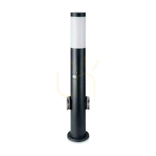 Kontrollera V-TAC VT-838 pollare 60 cm E27, PIR-sensor + 2 eluttag, svart rostfritt stål, IP44