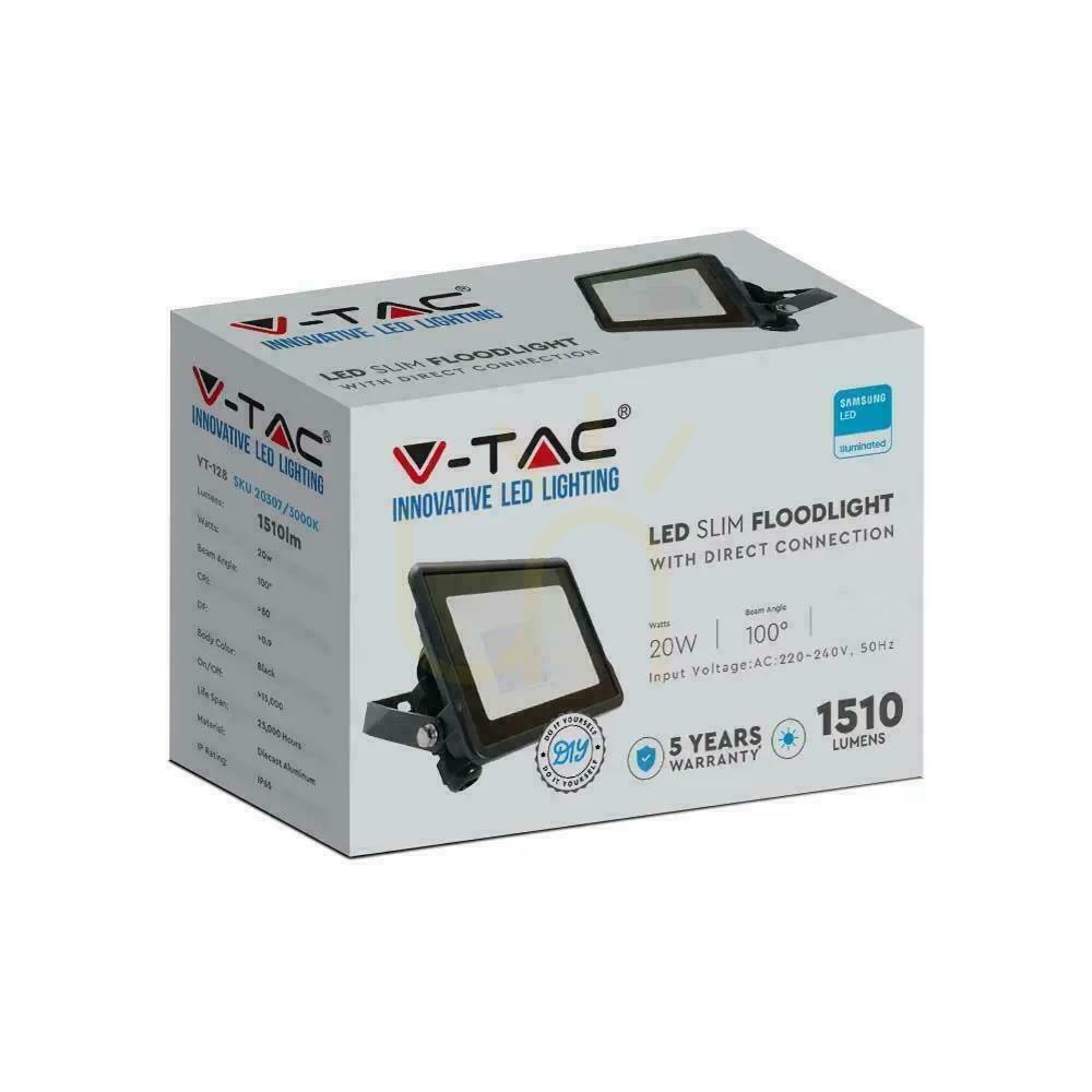 Display V-TAC 20W SAMSUNG CHIP LED-projektor svart med MUFa VT-128 6500K 1510lm 5 års garanti V-TAC 20W SAMSUNG CHIP LED-projektor svart med MUFa VT-128 6500K 1510lm 5 års garanti