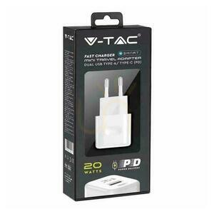 V-TAC FAST 20W White MINI Dual USB Type-A Type-C VT-5320-W USB-laddare. small 4
