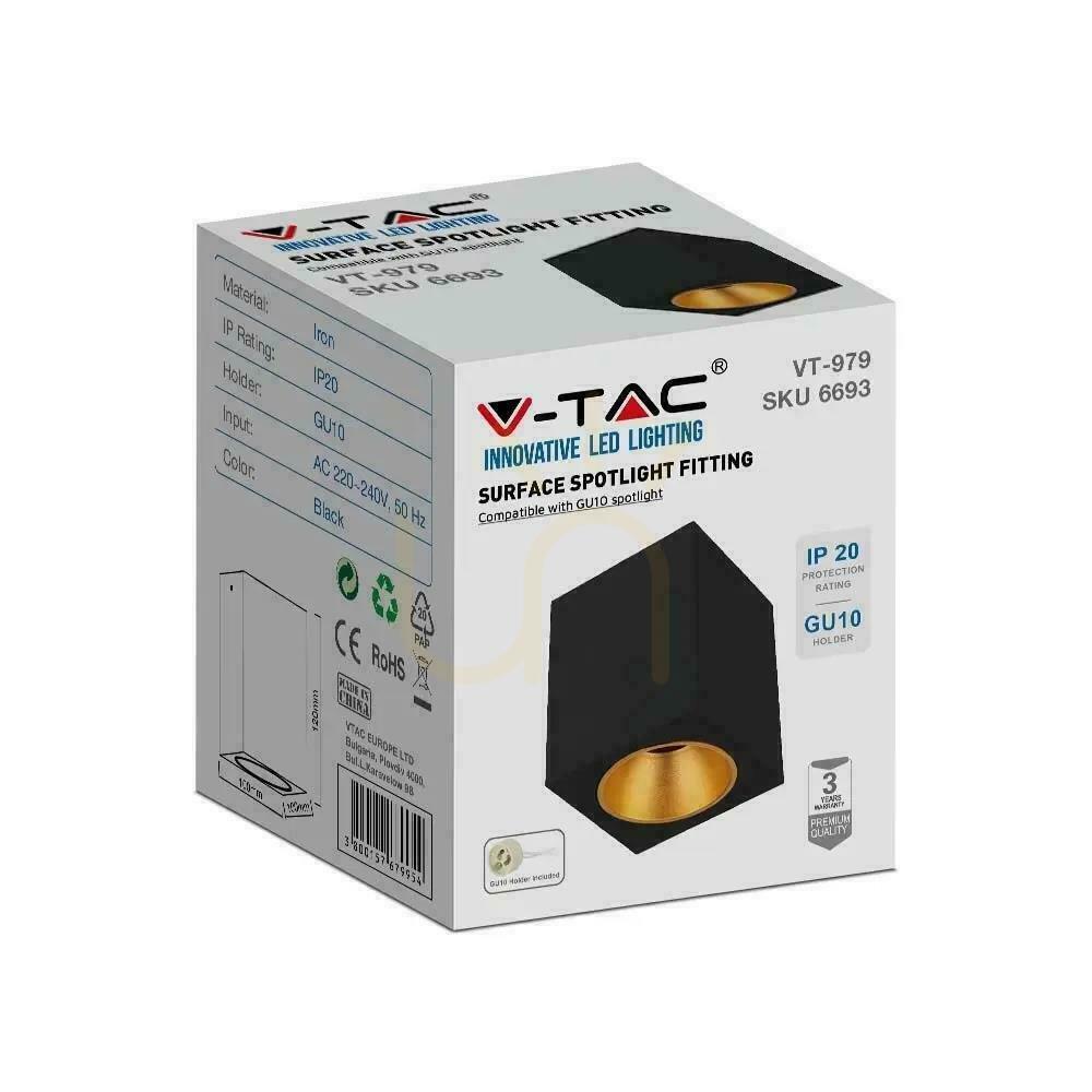 Utsikt V-TAC GU10 Square Utanpåliggande montering Svart+Guld 100x100x120cm VT-979SQ 3 års garanti V-TAC GU10 Square Utanpåliggande montering Svart+Guld 100x100x120cm VT-979SQ 3 års garanti