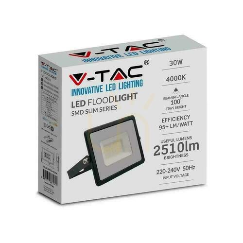 Kontrollera V-TAC 30W SMD E-Series LED-projektor svart VT-4031 4000K 2510lm.