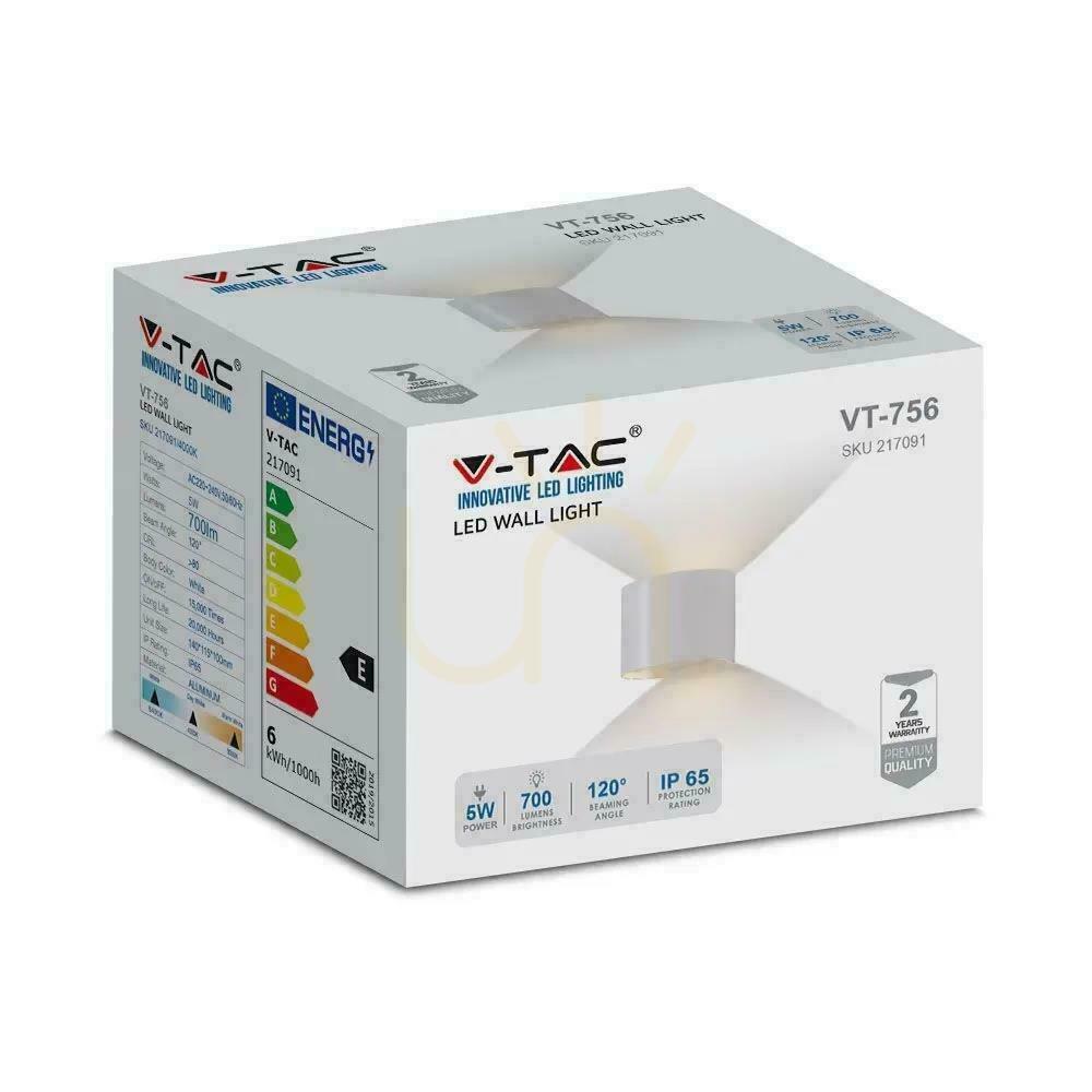Visa Väggmonterad 5W V-TAC Upptill Nedtill Justerbar Vit Rund IP65 Bridgelux VT-756 4000K 700lm Väggmonterad 5W V-TAC Upptill Nedtill Justerbar Vit Rund IP65 Bridgelux VT-756 4000K 700lm