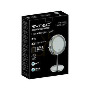 V-TAC Bärbar spegel 3W LED badrum smink 4xAAA fi.17CM krom VT-7572 6400K 30lm small 4