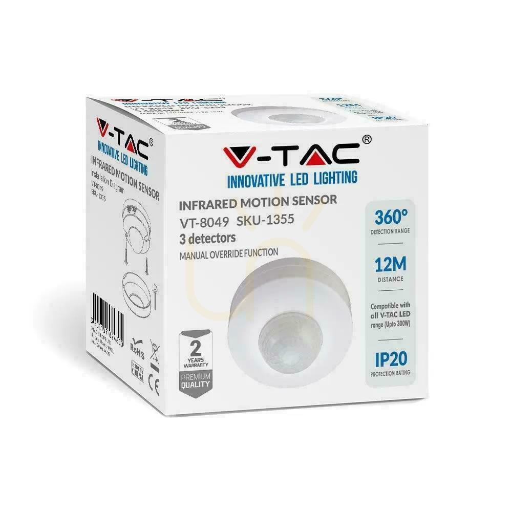 Visa 360st rörelsesensor med på/av-tak Vit V-TAC VT-8049 360st rörelsesensor med på/av-tak Vit V-TAC VT-8049
