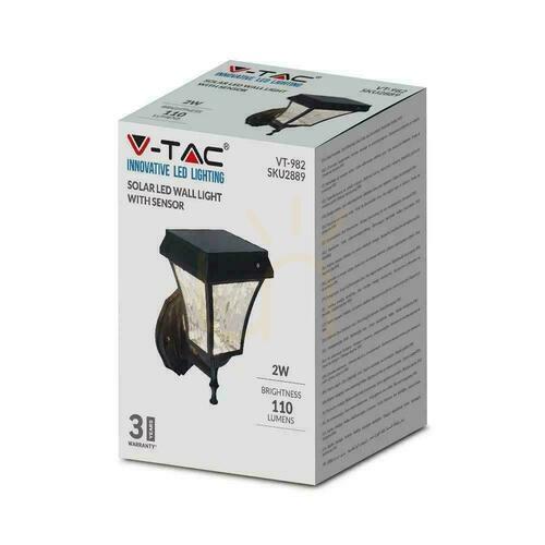 Kontrollera Solar V-TAC 2W LED IP44 VT-982-S 3000K-4500K-6000K 110lm vägglampa för trädgård 3 års garanti