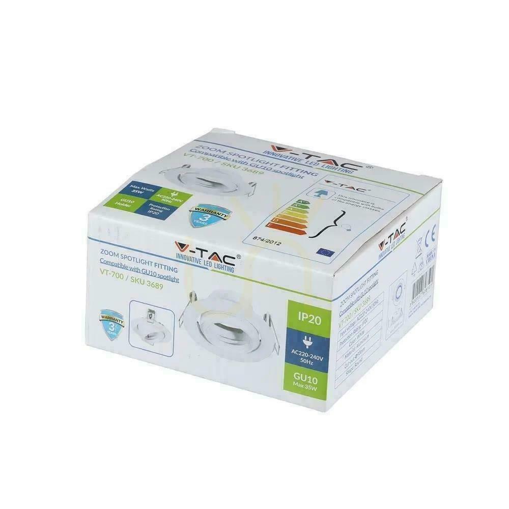 Kontrollera V-TAC GU10 rörlig nät snigel med svängbart nät vit VT-700W V-TAC GU10 rörlig nät snigel med svängbart nät vit VT-700W