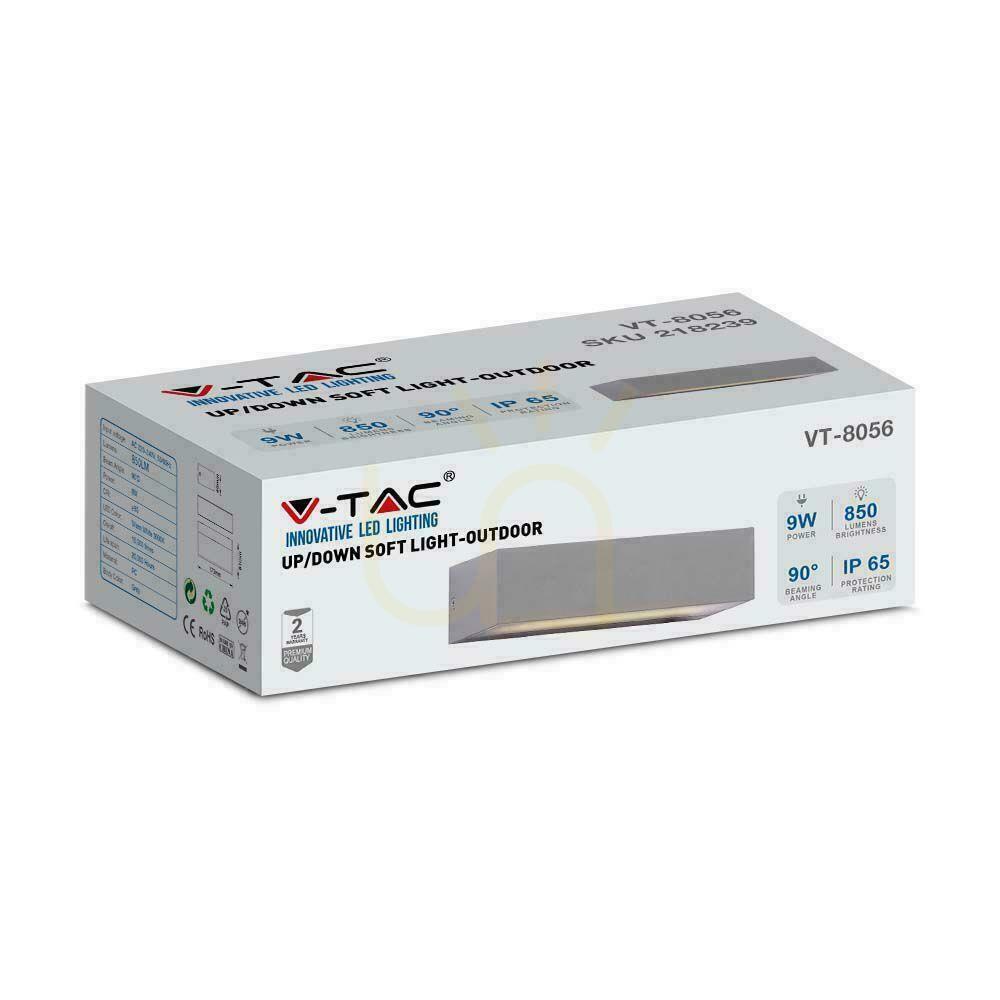 Visa V-TAC 9W LED väggarmatur Top Down Grå IP65 VT-8056 6400K 850lm V-TAC 9W LED väggarmatur Top Down Grå IP65 VT-8056 6400K 850lm