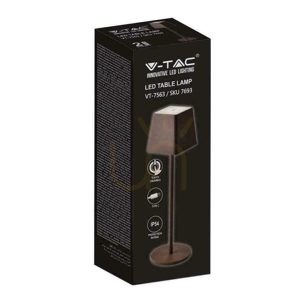 Kontrollera V-TAC 2W LED laddningsbar dimbar nattduksbordslampa IP54 brons Corten VT-7563 3000K 200lm V-TAC 2W LED laddningsbar dimbar nattduksbordslampa IP54 brons Corten VT-7563 3000K 200lm