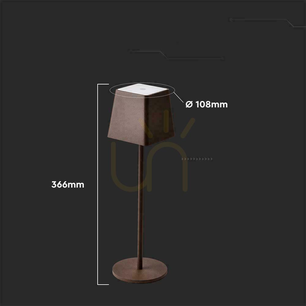 Utsikt V-TAC 2W LED laddningsbar dimbar nattduksbordslampa IP54 brons Corten VT-7563 3000K 200lm V-TAC 2W LED laddningsbar dimbar nattduksbordslampa IP54 brons Corten VT-7563 3000K 200lm