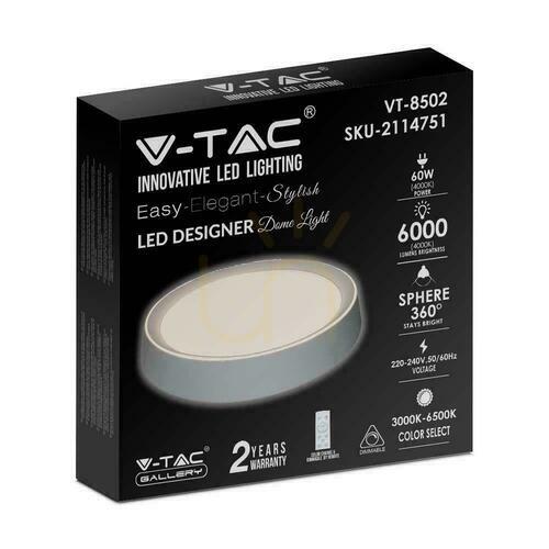 Kontrollera V-TAC 60W LED takplafond Pilot CCT fi.500 VT-8502 3000K-6500K 6000lm.