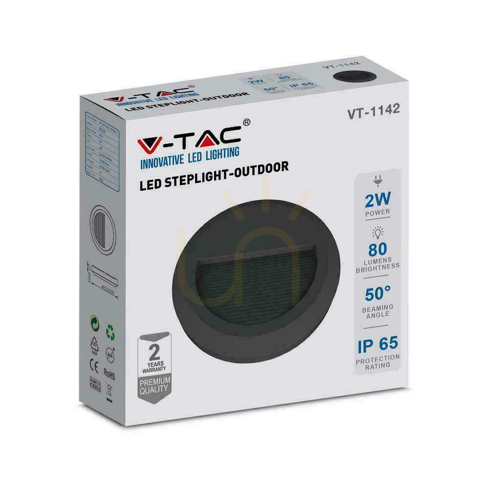 Visa 2W LED V-TAC Trapparmatur Svart Rund 230V IP65 VT-1142 4000K 80lm 2W LED V-TAC Trapparmatur Svart Rund 230V IP65 VT-1142 4000K 80lm