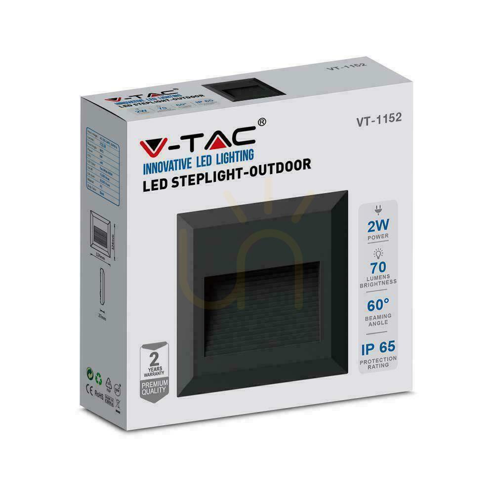 Visa 2W LED V-TAC Trapparmatur Svart Kvadratisk 230V IP65 VT-1152 3000K 70lm 2W LED V-TAC Trapparmatur Svart Kvadratisk 230V IP65 VT-1152 3000K 70lm