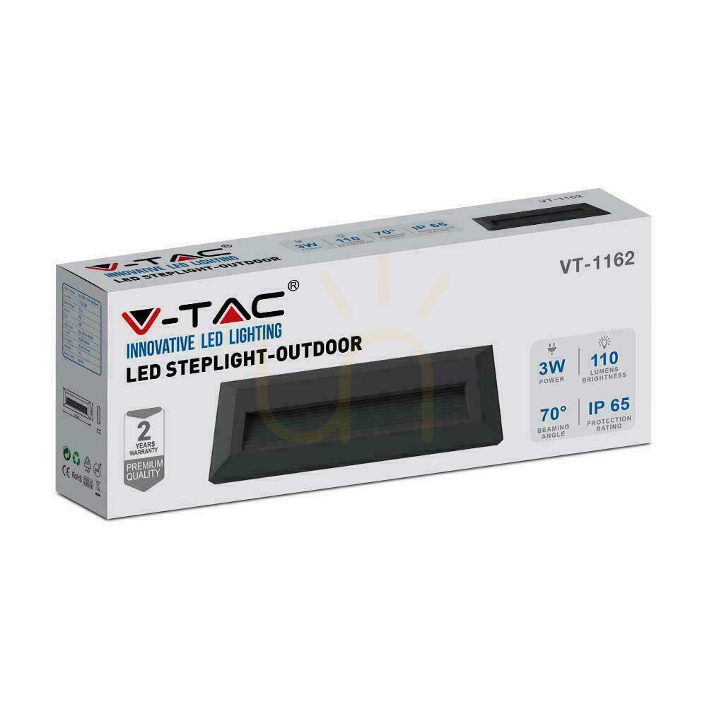 Display Trapparmatur 3W LED V-TAC Svart Rektangel 230V IP65 VT-1162 4000K 110lm Trapparmatur 3W LED V-TAC Svart Rektangel 230V IP65 VT-1162 4000K 110lm