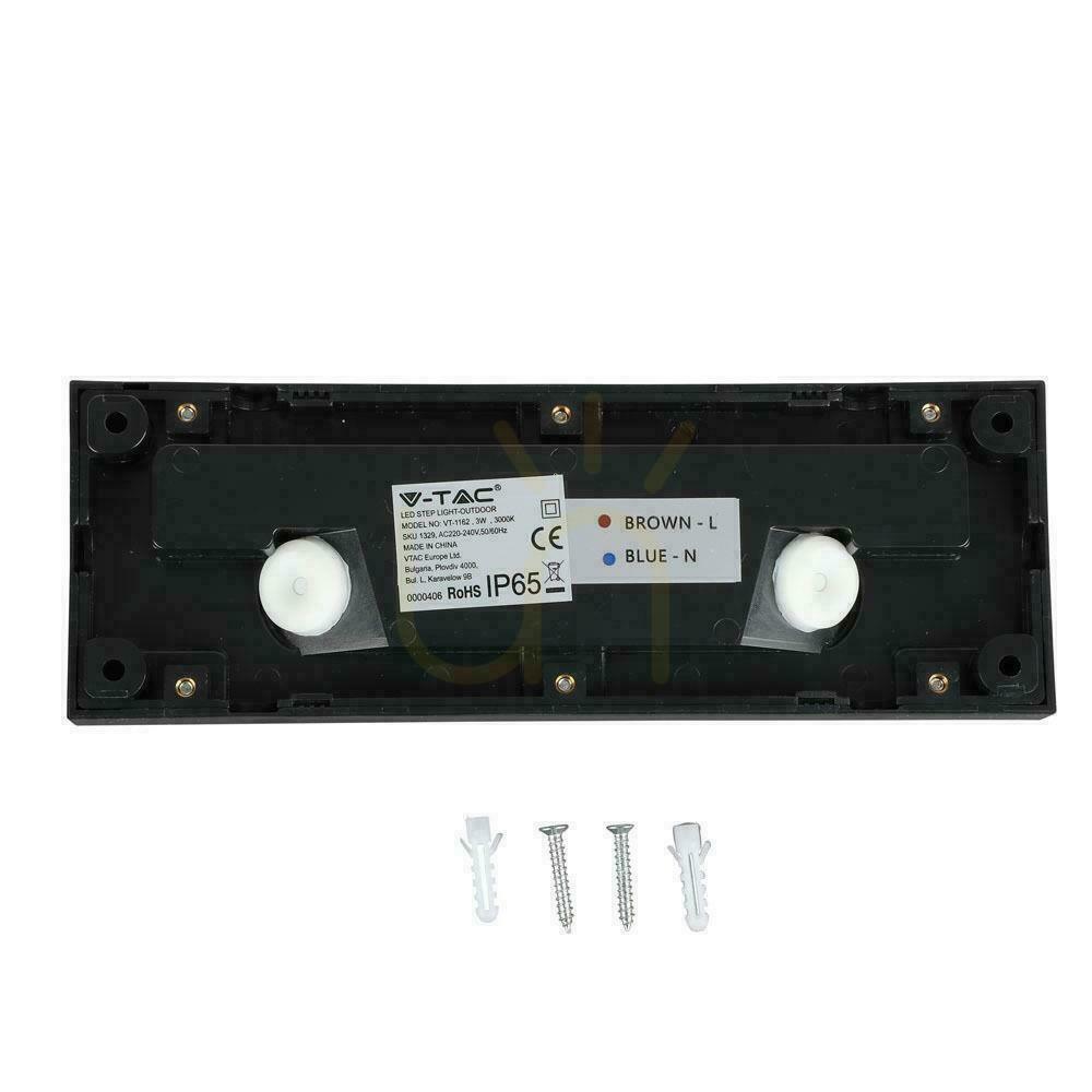 Visa Trapparmatur 3W LED V-TAC Svart Rektangel 230V IP65 VT-1162 4000K 110lm Trapparmatur 3W LED V-TAC Svart Rektangel 230V IP65 VT-1162 4000K 110lm