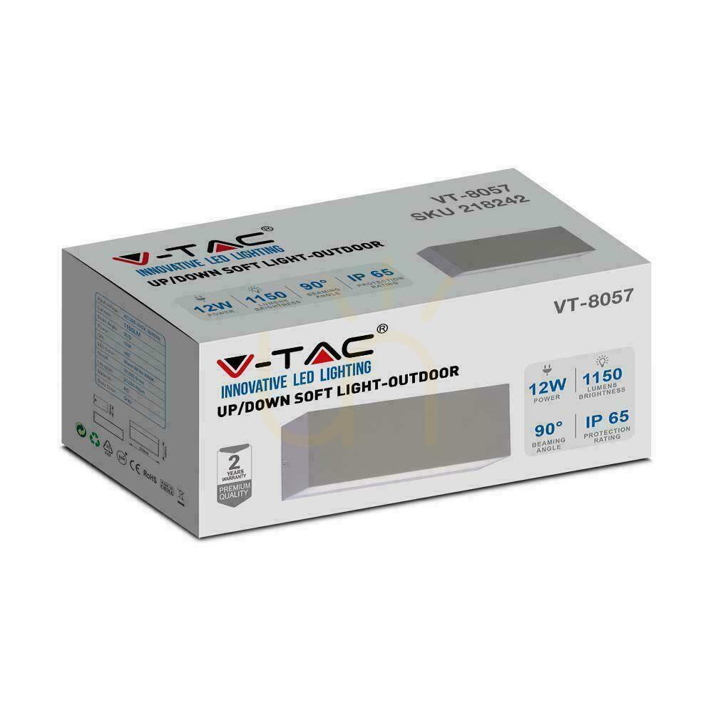 Förhandsvisning V-TAC 12W LED väggarmatur Top Down Grå IP65 VT-8057 6400K 1150lm V-TAC 12W LED väggarmatur Top Down Grå IP65 VT-8057 6400K 1150lm