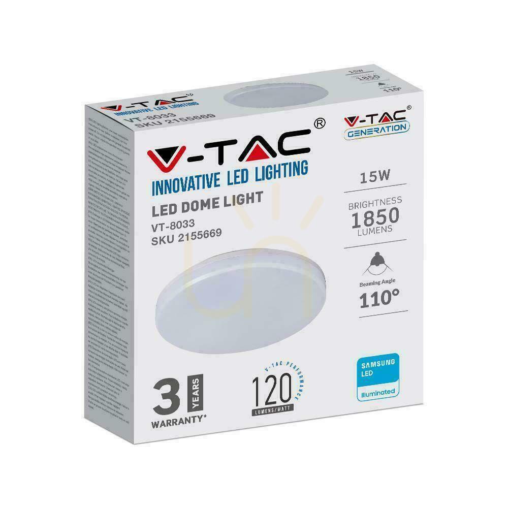 Visa Yta Plafond Rund V-TAC 15W LED SAMSUNG CHIP IP44 120Lm/W VT-8033 4000K 1850lm 3 års garanti Yta Plafond Rund V-TAC 15W LED SAMSUNG CHIP IP44 120Lm/W VT-8033 4000K 1850lm 3 års garanti