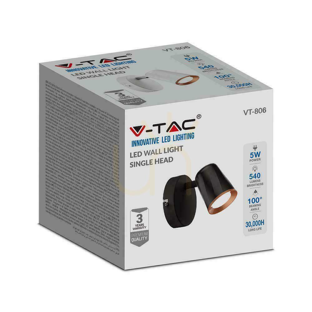 Utsikt V-TAC 5W LED-vägglampa Svart VT-806 4000K 540lm 3 års garanti V-TAC 5W LED-vägglampa Svart VT-806 4000K 540lm 3 års garanti