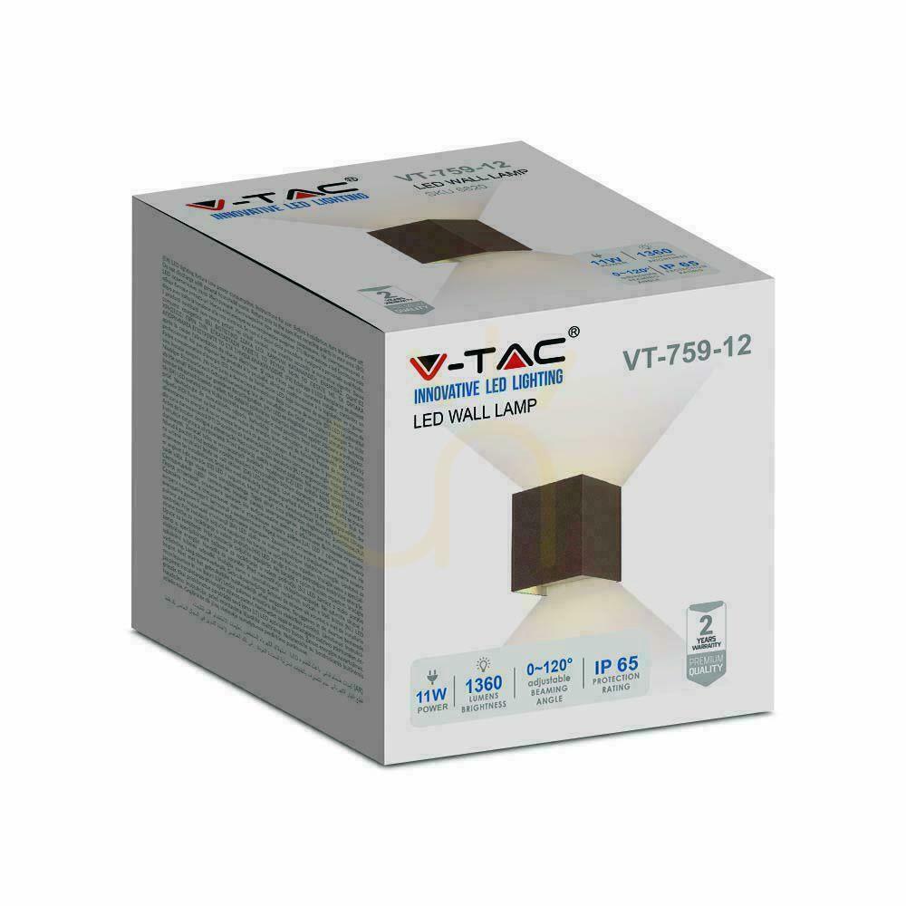 Kontrollera V-TAC 11W LED-väggarmatur Upptill Nedtill Justerbar Brons Corten Square IP65 VT-759-12 3000K 1360lm V-TAC 11W LED-väggarmatur Upptill Nedtill Justerbar Brons Corten Square IP65 VT-759-12 3000K 1360lm