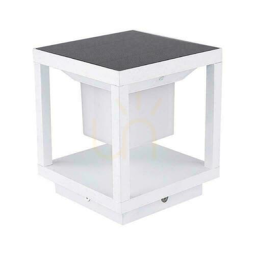 Kontrollera Trädgårdsstolpe Solar V-TAC 2W LED rörelsesensor IP65 vit VT-11022 3000K 90lm 3 års garanti