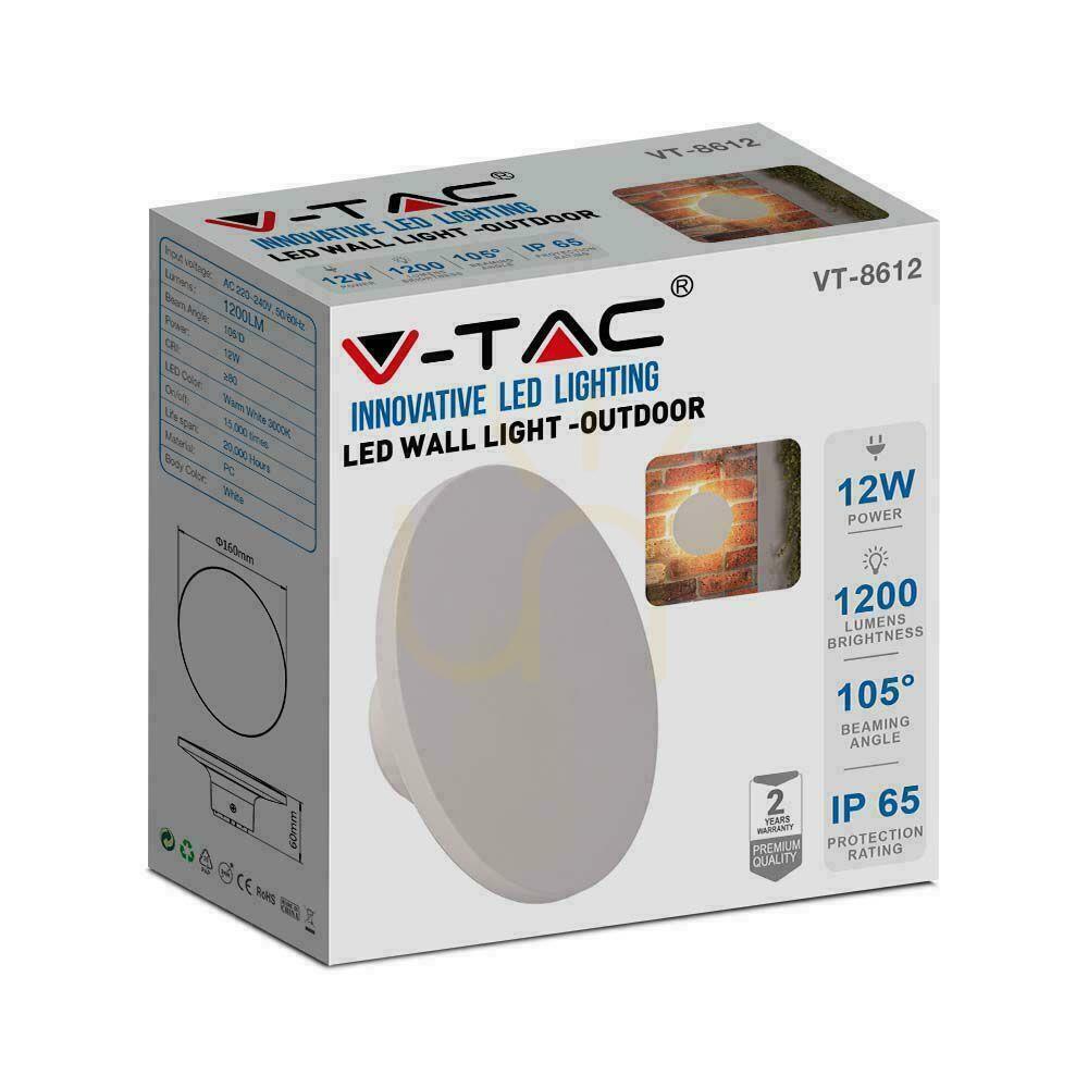 Förhandsvisning Väggmonterad 12W V-TAC Vit Rund IP65 VT-8612W-RD vägglampa 4000K 1400lm. Väggmonterad 12W V-TAC Vit Rund IP65 VT-8612W-RD vägglampa 4000K 1400lm.