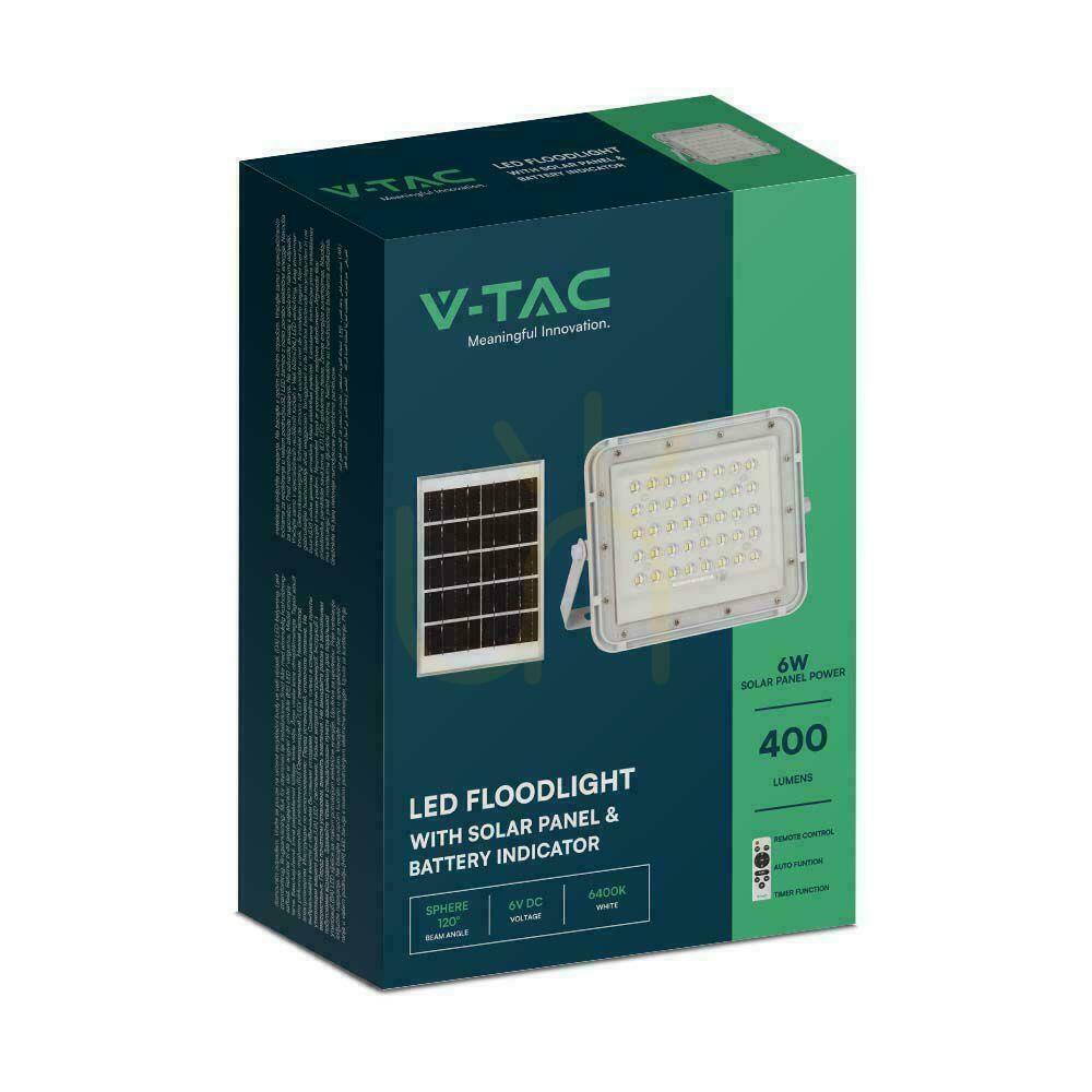 Display V-TAC 6W Solar LED-projektor Fjärrkontroll, AUTO, Timer, IP65 Vit VT-40W-W 4000K 400lm. V-TAC 6W Solar LED-projektor Fjärrkontroll, AUTO, Timer, IP65 Vit VT-40W-W 4000K 400lm.