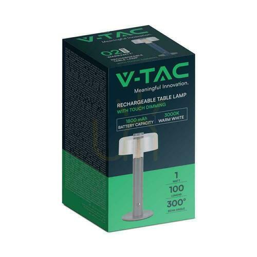 Kontrollera V-TAC 1W LED nattduksbordslampa 30cm USB-laddning dimbar grå VT-1049 3000K 100lm