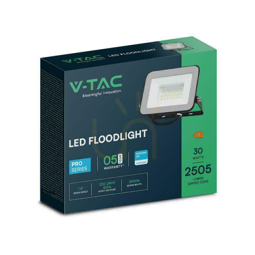 Display V-TAC 30W LED-strålkastare VT-44030 Samsung Chip, svart, 6500K V-TAC 30W LED-strålkastare VT-44030 Samsung Chip, svart, 6500K