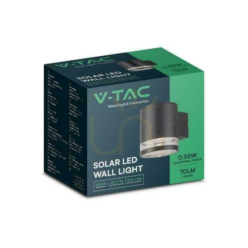 Kontrollera Vägglampa för trädgård Solar V-TAC 1W LED Svart IP54 Rörelsesensor VT-1145 3000K 70lm 3 års garanti