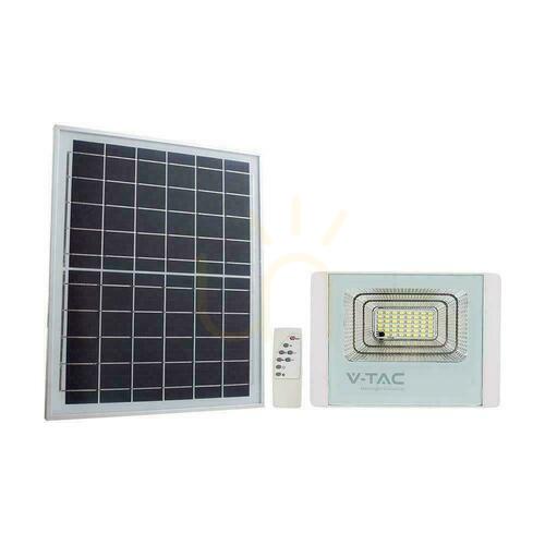 Kontrollera Solcells-LED-strålkastare V-TAC VT-300W-W 50 W 4200 lm 4000K IP65, fjärrkontroll och timer, vit