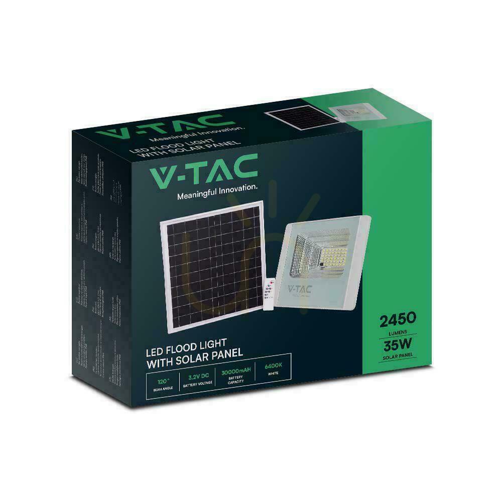 Display V-TAC Solar LED-projektor 35W vit IP65, fjärrkontroll, timer VT-100W 6400K 2450lm V-TAC Solar LED-projektor 35W vit IP65, fjärrkontroll, timer VT-100W 6400K 2450lm