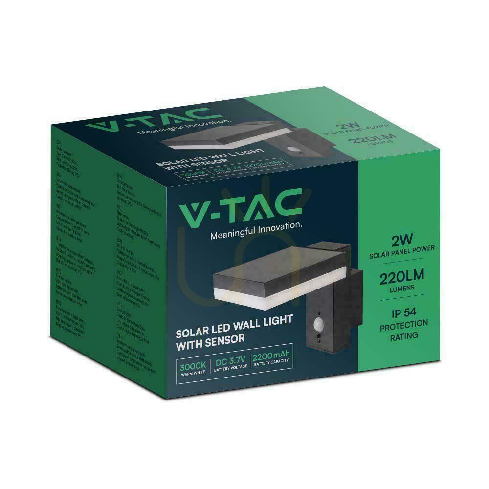Utsikt V-TAC 5,5W LED väggmonterad solcellslampa rörelsesensor fyrkantig IP54 VT-1147 3000K 220lm 3 års garanti V-TAC 5,5W LED väggmonterad solcellslampa rörelsesensor fyrkantig IP54 VT-1147 3000K 220lm 3 års garanti