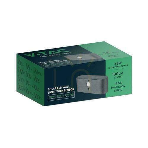 Kontrollera Vägglampa för trädgård Solar V-TAC 0,8W LED rörelsesensor IP54 VT-1148 3000K 100lm 3 års garanti