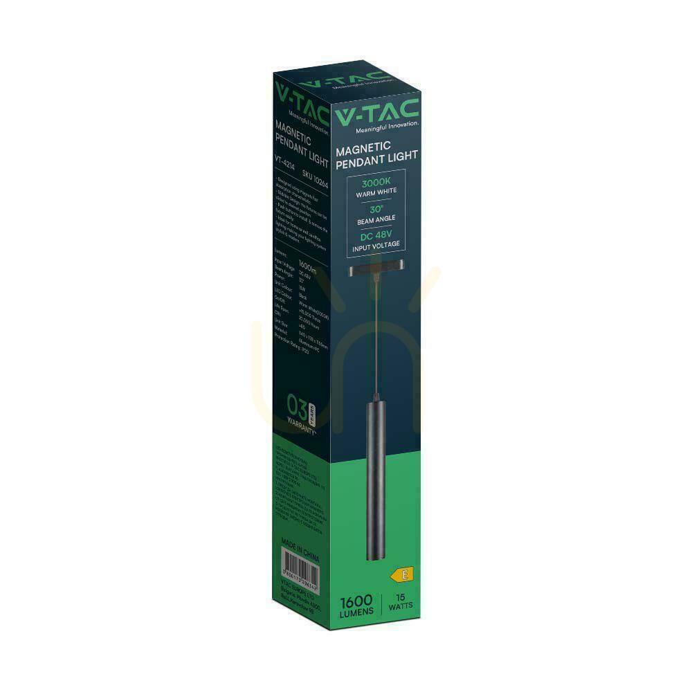 Utsikt 48V V-TAC 15W LED 30st Svart VT-4214 4000K 1600lm Upphängd magnetisk skenarmatur 3 års garanti 48V V-TAC 15W LED 30st Svart VT-4214 4000K 1600lm Upphängd magnetisk skenarmatur 3 års garanti