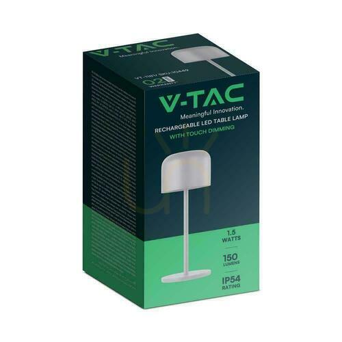 Kontrollera Uppladdningsbar V-TAC VT-1181 LED-bordslampa, 1,5 W, vit, 21 cm, 2700–5700 K