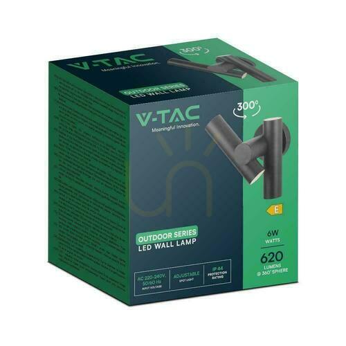 Kontrollera Vägglampa V-TAC 6W LED IP44 Svart VT-1186 3000K 620lm.