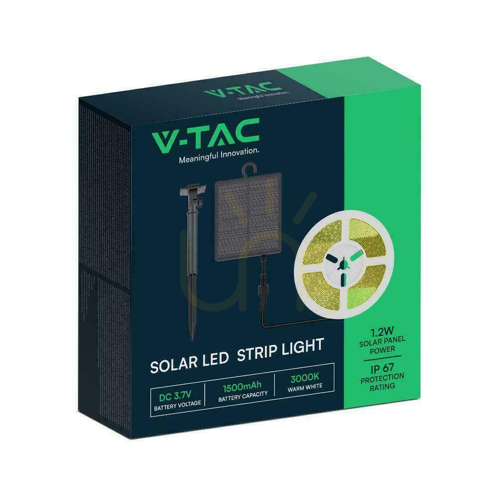Förhandsvisning V-TAC LED-tejp solenergi 5mb pilot IP67 VT-2835 3000K 120lm V-TAC LED-tejp solenergi 5mb pilot IP67 VT-2835 3000K 120lm