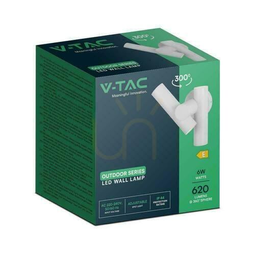 Kontrollera Vägglampa V-TAC 6W LED IP44 Vit VT-1186 4000K 620lm.