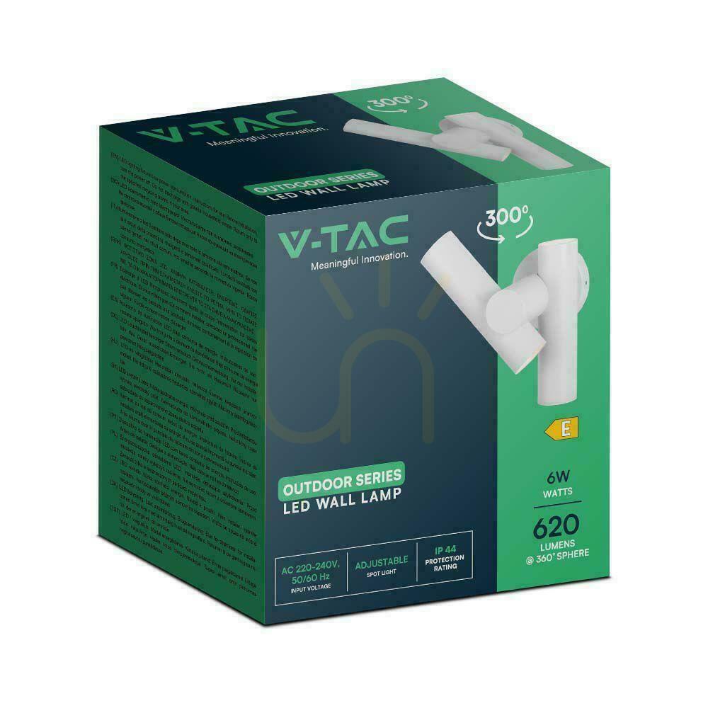 Utsikt Vägglampa V-TAC 6W LED IP44 Vit VT-1186 4000K 620lm. Vägglampa V-TAC 6W LED IP44 Vit VT-1186 4000K 620lm.